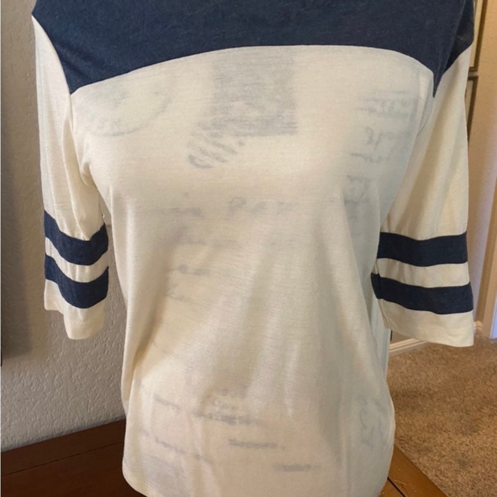 Lucky Brand Navy and White Striped Sleeve Top